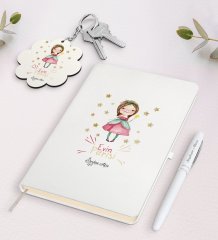 Kişiye Özel Evin Perisi Beyaz Defter Kalem ve Anahtarlık Hediye Seti-3