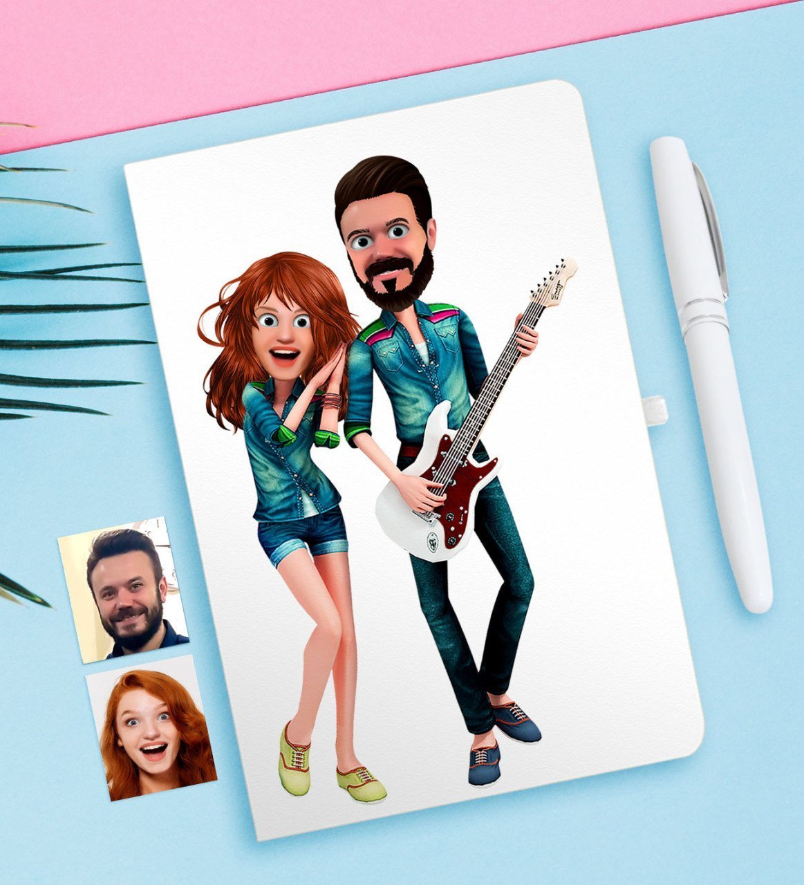 Kişiye Özel Sevgililer Animasyon Karikatürlü Beyaz Defter ve Kalem Hediye Seti-31