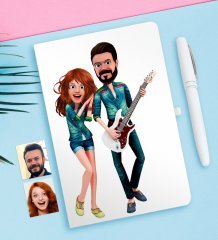 Kişiye Özel Sevgililer Animasyon Karikatürlü Beyaz Defter ve Kalem Hediye Seti-31