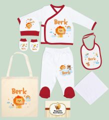 BK Kids Kişiye Özel Kırmızı Hastane Çıkışı, Anneye Hediye, İsimli Bez Çanta, Yeni Doğan Bebek Giyim Hediyesi, 8 Parça Bebek Hediye Seti-4