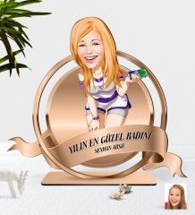 Kişiye Özel Kadın Karikatürlü 3D Ahşap Biblo Plaket-36