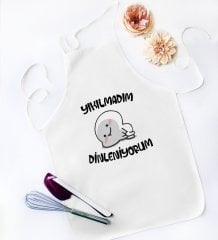 BK Gift Yıkılmadım Dinleniyorum Tasarımlı Beyaz Mutfak Önlüğü - Model 1