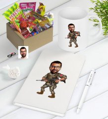 Kişiye Özel Asker Karikatürlü Nostaljik Lezzetler Defter Kalem Kupa Hediye Seti-1