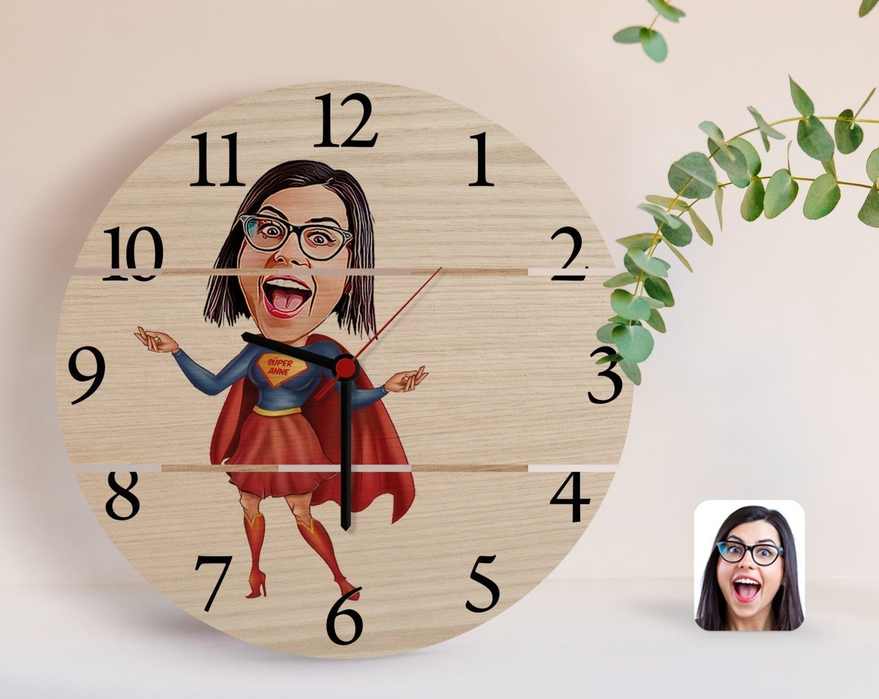 Kişiye Özel Süper Anne Karikatürlü Otantik Ahşap Palet Saat-1