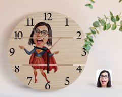 Kişiye Özel Süper Anne Karikatürlü Otantik Ahşap Palet Saat-1
