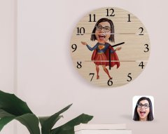 Kişiye Özel Süper Anne Karikatürlü Otantik Ahşap Palet Saat-1