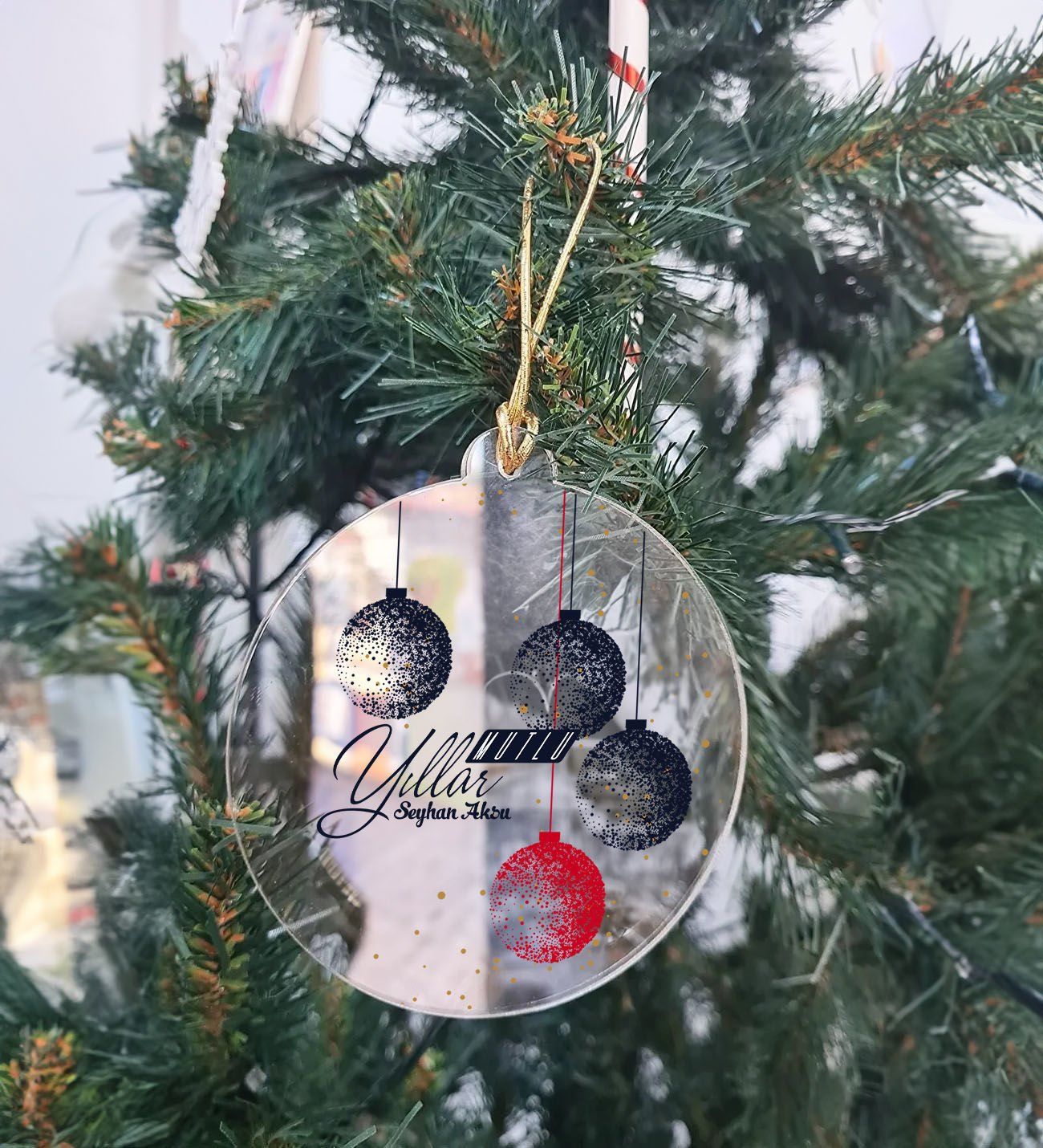 BK Gift Kişiye Özel İsimli Şeffaf Pleksi Yılbaşı Ağaç Süsü- 6, Yılbaşı Hediyesi, İsme Özel Ağaç Süsü, Yeni Yıl Mesajlı Hediye