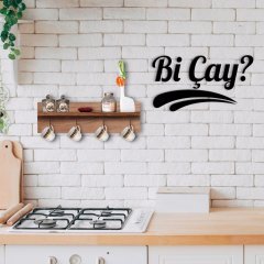 BK Home Doğal Ahşap Raflı Dekoratif Fincan Askılığı ve Bi Çay Duvar Süsü-1
