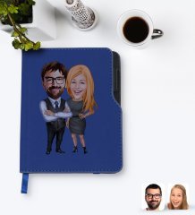 Kişiye Özel Sevgililer Karikatürlü Lacivert Termo Deri Defter-100