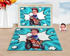 Kişiye Özel Çocuk Motorcu Karikatürlü 1000 Parça Profesyonel Puzzle-1