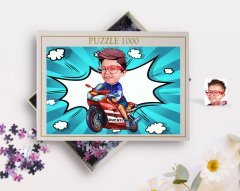 Kişiye Özel Çocuk Motorcu Karikatürlü 1000 Parça Profesyonel Puzzle-1