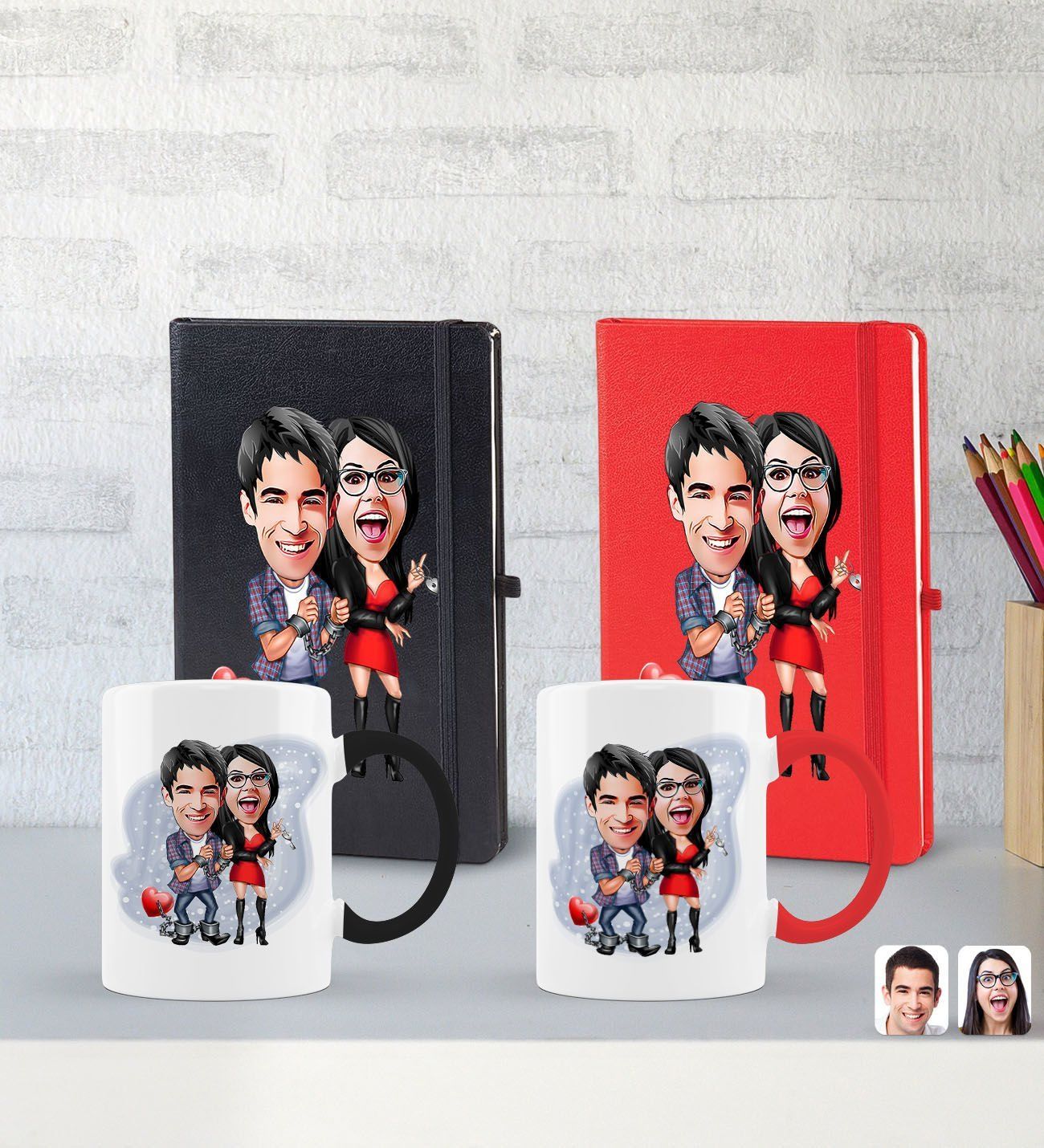 BK Gift Kişiye Özel Sevgililer Karikatürlü 2’li Defter Kupa Hediye Seti, Sevgiliye Hediye, Sevgililer Günü Hediyesi-4