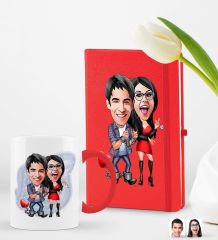 BK Gift Kişiye Özel Sevgililer Karikatürlü 2’li Defter Kupa Hediye Seti, Sevgiliye Hediye, Sevgililer Günü Hediyesi-4