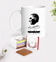 Kişiye Özel Atatürk Temalı Beyaz Kupa ve Çikolata Hediye Seti-4