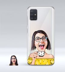 Kişiye Özel Bayan Karikatürlü Samsung Galaxy A51 İnce Şeffaf Silikon Telefon Kapağı-48