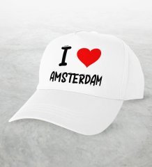 BK Gift I Love Amsterdam Tasarımlı Beyaz Şapka - Model 1