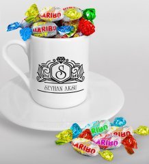 Kişiye Özel İsimli Türk Kahvesi Fincanı ve Haribo Şeker Hediye Seti-13