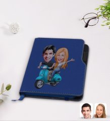 Kişiye Özel Sevgililer Karikatürlü Lacivert Termo Deri Defter-99