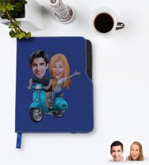 Kişiye Özel Sevgililer Karikatürlü Lacivert Termo Deri Defter-99