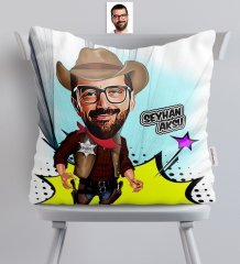 Kişiye Özel Bay Şerif Karikatürlü Saten Yastık