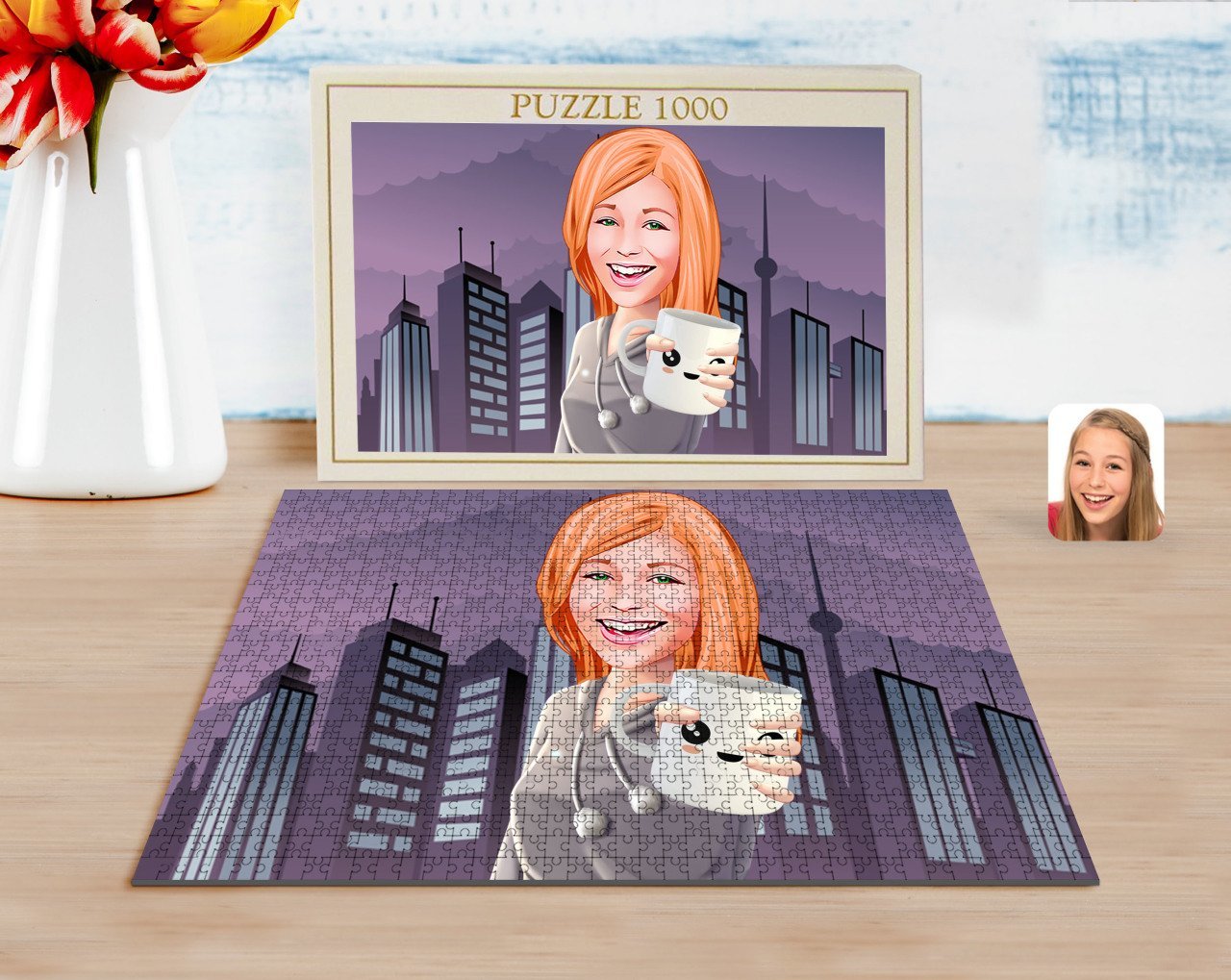 Kişiye Özel Kadın Karikatürlü 1000 Parça Profesyonel Puzzle-104