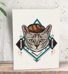 BK Gift Berber Kedi Tasarımlı Dekoratif Mini Kanvas Tablo 15x20cm-1