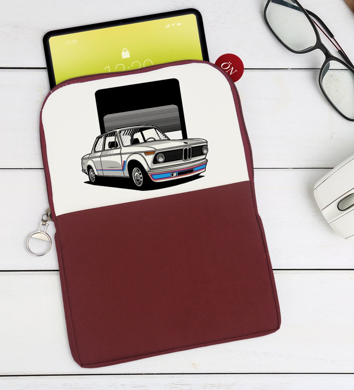BK Gift Klasik Araç Tasarımlı Taşınabilir Koruyucu Tablet Kılıfı & Organizer Çanta - Bordo-11