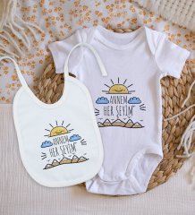 BK Kids Annem Her Şeyim Tasarımlı Bebek Body Zıbın ve Mama Önlüğü Hediye Seti - Model 1
