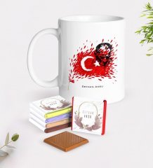 Kişiye Özel Atatürk Temalı Beyaz Kupa ve Çikolata Hediye Seti-3