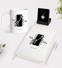 Kişiye Özel Atatürk Temalı Beyaz Kupa Defter Kalem ve İsimli Papatya Kolye Hediye Seti-8