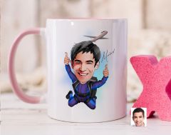 Bk Gift Kişiye Özel Paraşüt Karikatürlü Pembe Kupa Bardak-1, Sevgiliye Hediye, Arkadaşa Hediye