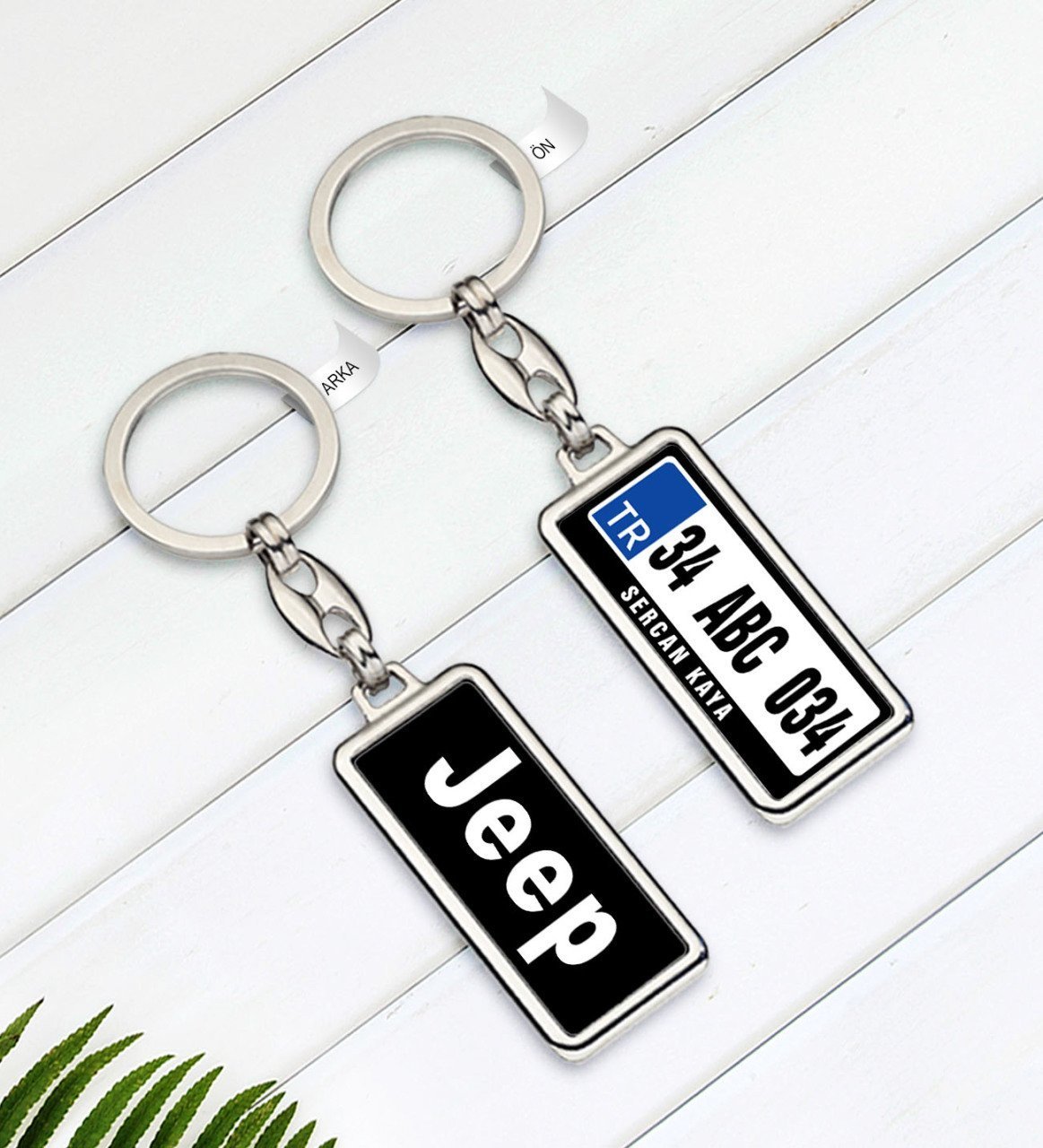 Kişiye Özel Plakalı Jeep Logolu Çift Taraflı Metal Krom Anahtarlık-1