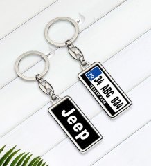 Kişiye Özel Plakalı Jeep Logolu Çift Taraflı Metal Krom Anahtarlık-1