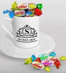 Kişiye Özel İsimli Türk Kahvesi Fincanı ve Haribo Şeker Hediye Seti-12