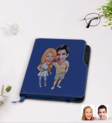 Kişiye Özel Sevgililer Karikatürlü Lacivert Termo Deri Defter-98