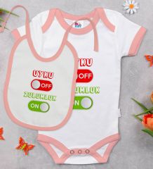 BK Kids Uyku Off Tasarımlı Pembe Bebek Body Zıbın ve Mama Önlüğü Hediye Seti-1