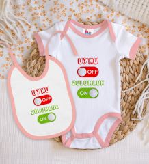 BK Kids Uyku Off Tasarımlı Pembe Bebek Body Zıbın ve Mama Önlüğü Hediye Seti-1