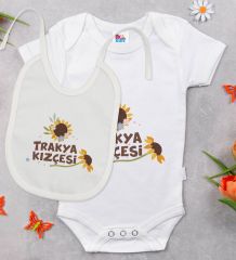 BK Kids Trakya Kızçesi Tasarımlı Beyaz Bebek Body Zıbın ve Mama Önlüğü Hediye Seti-1
