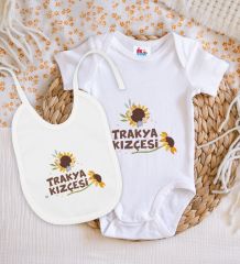 BK Kids Trakya Kızçesi Tasarımlı Beyaz Bebek Body Zıbın ve Mama Önlüğü Hediye Seti-1