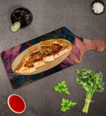 BK Gift Modern Art Tasarımlı Dikdörtgen Şeklinde Doğal Ahşap Servis ve Sunum Tabağı Model 20