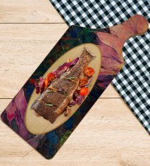 BK Gift Modern Art Tasarımlı Dikdörtgen Şeklinde Doğal Ahşap Servis ve Sunum Tabağı Model 20