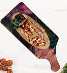 BK Gift Modern Art Tasarımlı Dikdörtgen Şeklinde Doğal Ahşap Servis ve Sunum Tabağı Model 20