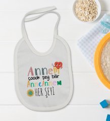 BK Kids Annem Çok Şey Bilir Tasarımlı Bebek Body Zıbın ve Mama Önlüğü Hediye Seti - Model 1
