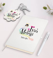 Kişiye Özel Evin Meleği Beyaz Defter Kalem ve Anahtarlık Hediye Seti