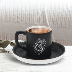 BK Gift Kişiye Özel Kaligrafi Harf Tasarımlı Siyah Renk Türk Kahvesi Fincanı-5, Arkadaşa Hediye, Sevgiliye Hediye, Yıl Dönümü Hediyesi