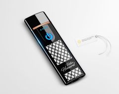 BK Gift Kişiye Özel Kırmızı Sigara Tabakası ve Elektronik Dokunmatik Alevsiz Şarjlı Çakmak Hediye Seti-11, Metal Sigara Tabakası, Elektronik Çakmak