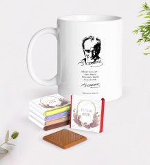 Kişiye Özel Atatürk Öğretmen Beyaz Kupa ve Çikolata Hediye Seti-2