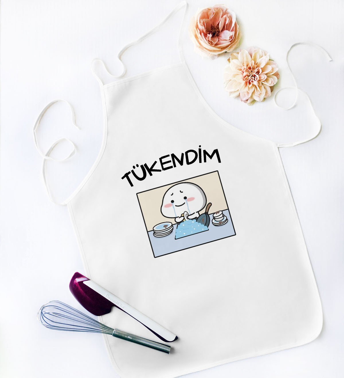 BK Gift Tükendim Tasarımlı Beyaz Mutfak Önlüğü - Model 1