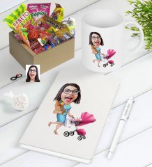 Kişiye Özel Ev Hanımı Karikatürlü Nostaljik Lezzetler Defter Kalem Kupa Hediye Seti-1