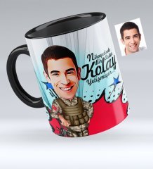 Kişiye Özel Asker Karikatürlü Siyah Kupa Bardak - 2